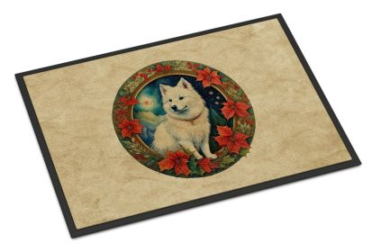 NEW American Eskimo Christmas Flowers Doormat Front Door Mat Indoor Outdoor Rugs for Entryway, Non Slip Washable Low Pile, 18H X 27W
