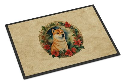 NEW Shiba Inu Christmas Flowers Doormat Front Door Mat Indoor Outdoor Rugs for Entryway, Non Slip Washable Low Pile, 18H X 27W
