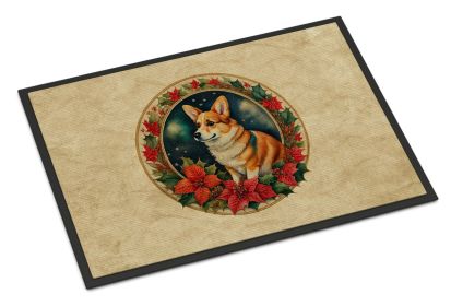 NEW Corgi Christmas Flowers Doormat Front Door Mat Indoor Outdoor Rugs for Entryway, Non Slip Washable Low Pile, 18H X 27W