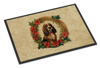 NEW English Cocker Spaniel Christmas Flowers Doormat Front Door Mat Indoor Outdoor Rugs for Entryway, Non Slip Washable Low Pile, 18H X 27W