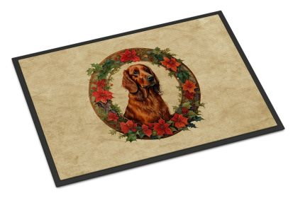 NEW Irish Setter Christmas Flowers Doormat Front Door Mat Indoor Outdoor Rugs for Entryway, Non Slip Washable Low Pile, 18H X 27W