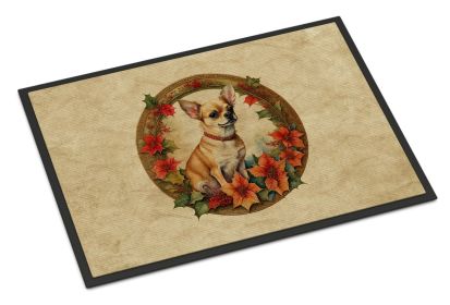 NEW Chihuahua Christmas Flowers Doormat Front Door Mat Indoor Outdoor Rugs for Entryway, Non Slip Washable Low Pile, 18H X 27W
