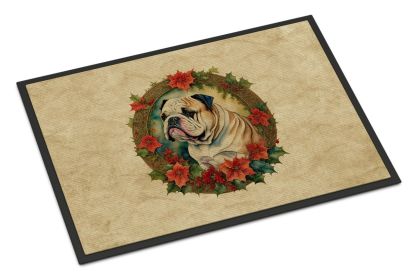 NEW English Bulldog Christmas Flowers Doormat Front Door Mat Indoor Outdoor Rugs for Entryway, Non Slip Washable Low Pile, 18H X 27W