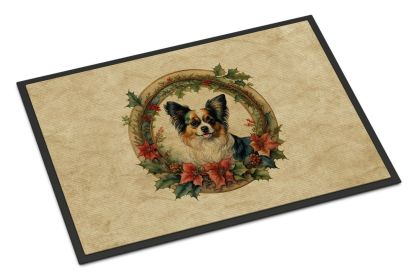 NEW Papillon Christmas Flowers Doormat Front Door Mat Indoor Outdoor Rugs for Entryway, Non Slip Washable Low Pile, 18H X 27W