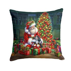 Cavalier Spaniel and Santa Claus Throw Pillow Machine Washable, Indoor Outdoor Decorative Pillow for Couch, Bed or Patio, 18Hx18W