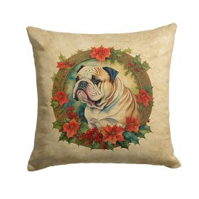 English Bulldog Christmas Flowers Throw Pillow Machine Washable, Indoor Outdoor Decorative Pillow for Couch, Bed or Patio, 18Hx18W