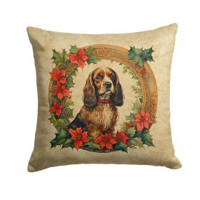 English Cocker Spaniel Christmas Flowers Throw Pillow Machine Washable, Indoor Outdoor Decorative Pillow for Couch, Bed or Patio, 18Hx18W