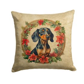 Dachshund Christmas Flowers Throw Pillow Machine Washable, Indoor Outdoor Decorative Pillow for Couch, Bed or Patio, 18Hx18W