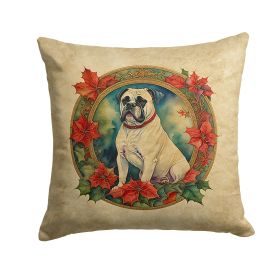 White Boxer Christmas Flowers Throw Pillow Machine Washable, Indoor Outdoor Decorative Pillow for Couch, Bed or Patio, 18Hx18W