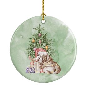 Bulldog, English Bulldog Puppy Christmas Presents and Tree Ceramic Ornament Christmas Tree Hanging Decorations for Home Christmas Holiday, Party,