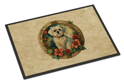 NEW Maltese Christmas Flowers Doormat Front Door Mat Indoor Outdoor Rugs for Entryway, Non Slip Washable Low Pile, 18H X 27W