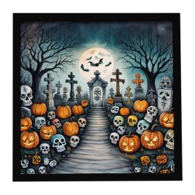 Calaveras Sugar Skulls Spooky Halloween Framed Metal Print Bathroom, Kitchen, Office, Home Decor Wall Art Ready to Hang, Square, 8X8