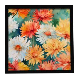 Chrysanthemums in Watercolor Framed Metal Print Bathroom, Kitchen, Office, Home Decor Wall Art Ready to Hang, Square, 8X8
