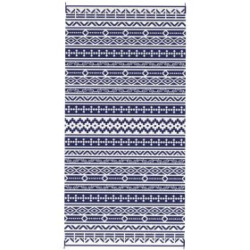 Reversible Outdoor Rug, Waterproof Plastic Straw With Carry Bag, 9 X 18, Blue & White Geometric Wall (Option: BLUE)