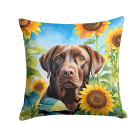 Labrador Retriever in Sunflowers Throw Pillow Machine Washable, Indoor Outdoor Decorative Pillow for Couch, Bed or Patio, 18Hx18W (Default: Default)