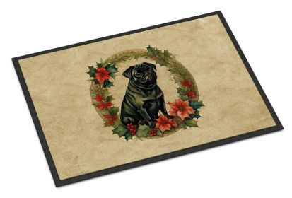 NEW Pug Christmas Flowers Doormat Front Door Mat Indoor Outdoor Rugs for Entryway, Non Slip Washable Low Pile, 18H X 27W (Default: Default)
